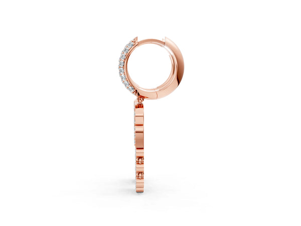 Rose gold Round Diamond Initial R Huggie Hoop Earrings