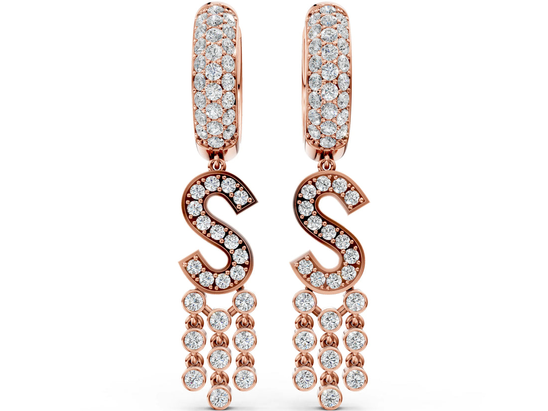Rose gold Round Diamond Initial S Huggie Hoop Earrings