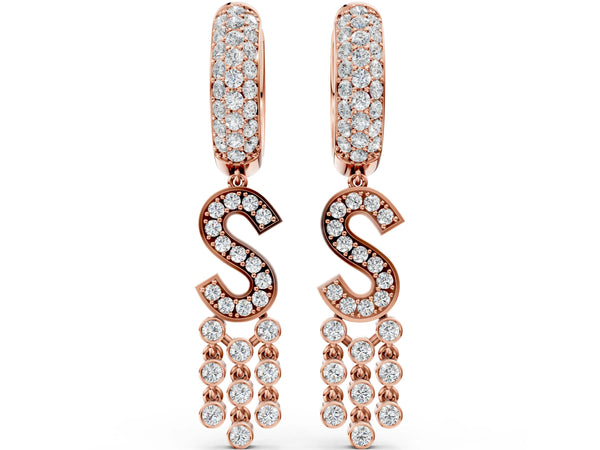 Rose gold Round Diamond Initial S Huggie Hoop Earrings