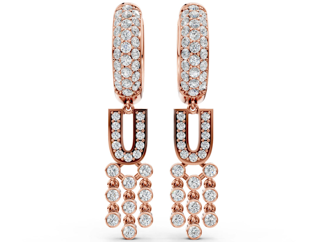 Rose gold Round Diamond Initial U Huggie Hoop Earrings_4