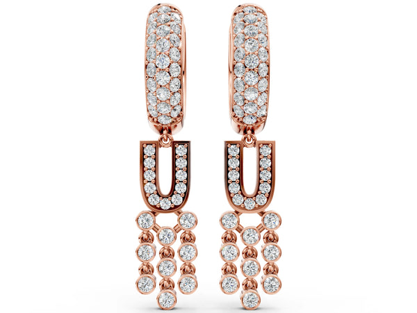 Rose gold Round Diamond Initial U Huggie Hoop Earrings