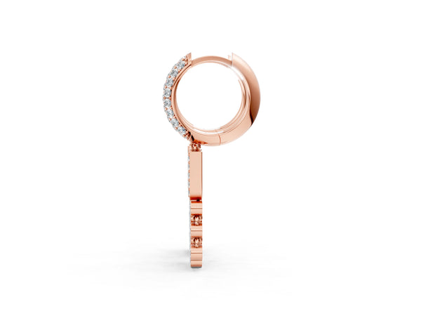 Rose gold Round Diamond Initial U Huggie Hoop Earrings