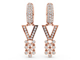 Rose gold Round Diamond Initial V Huggie Hoop Earrings