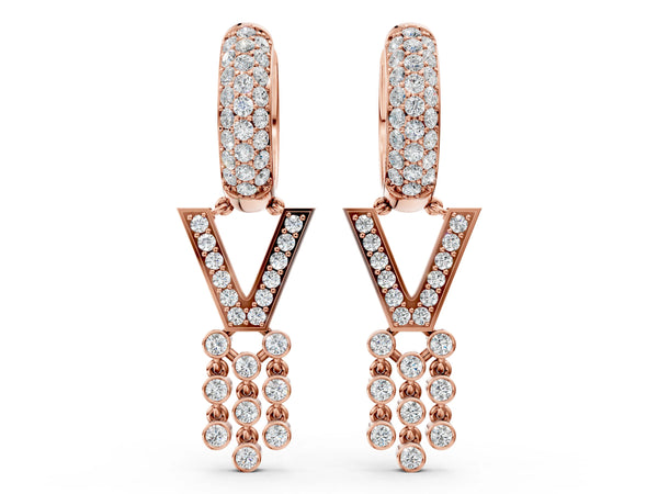 Rose gold Round Diamond Initial V Huggie Hoop Earrings