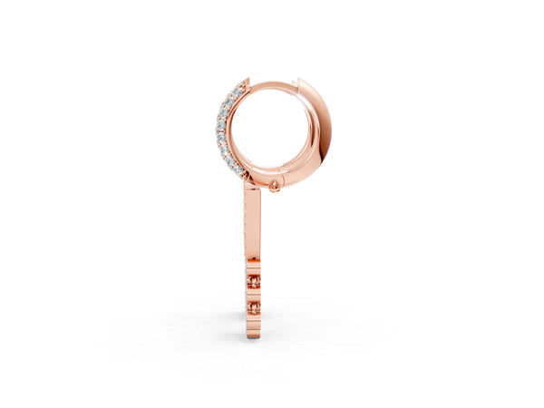 Rose gold Round Diamond Initial V Huggie Hoop Earrings