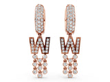 Rose gold Round Diamond Initial W Huggie Hoop Earrings