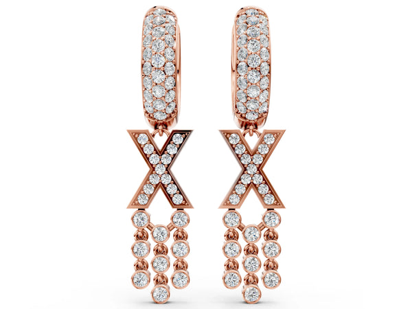 Rose gold Round Diamond Initial X Huggie Hoop Earrings