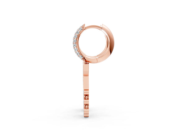 Rose gold Round Diamond Initial X Huggie Hoop Earrings