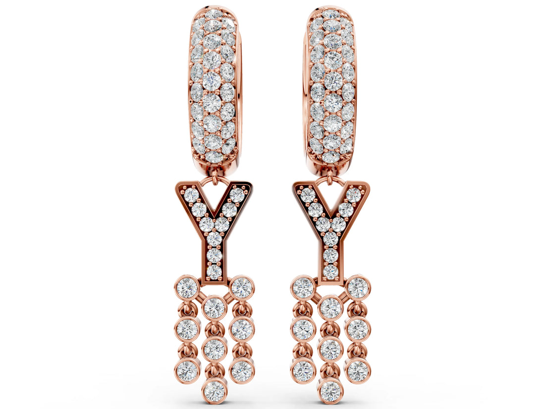Rose gold Round Diamond Initial Y Huggie Hoop Earrings