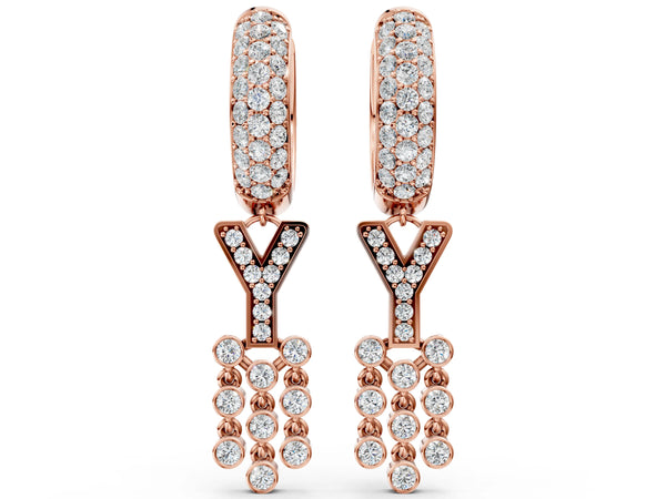 Rose gold Round Diamond Initial Y Huggie Hoop Earrings