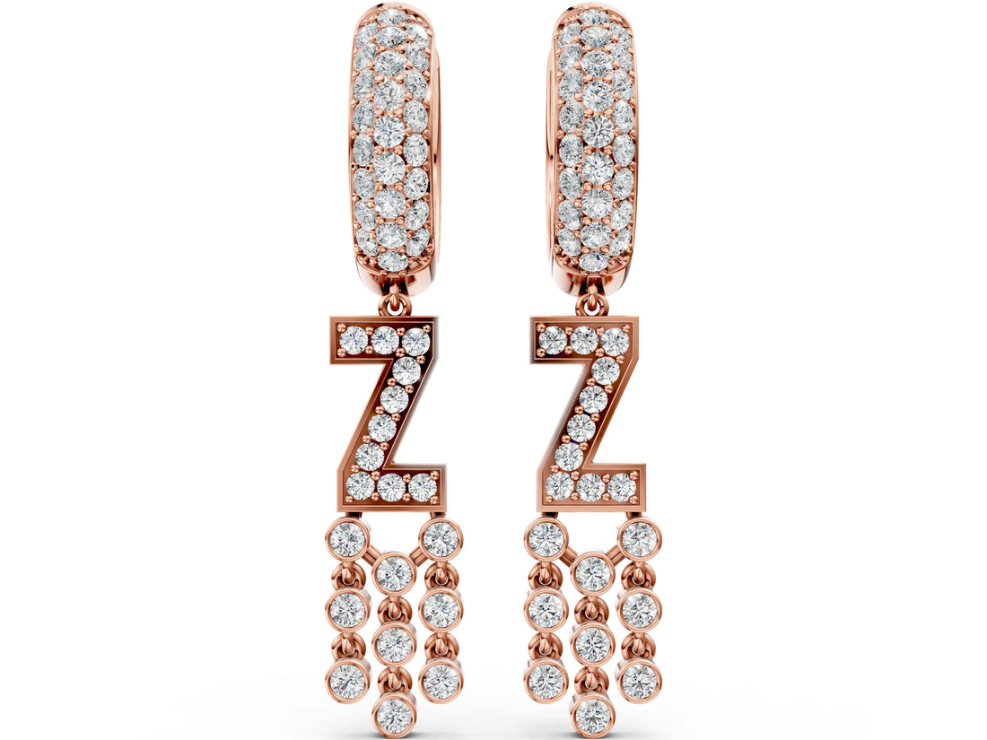 Rose gold Round Diamond Initial Z Huggie Hoop Earrings