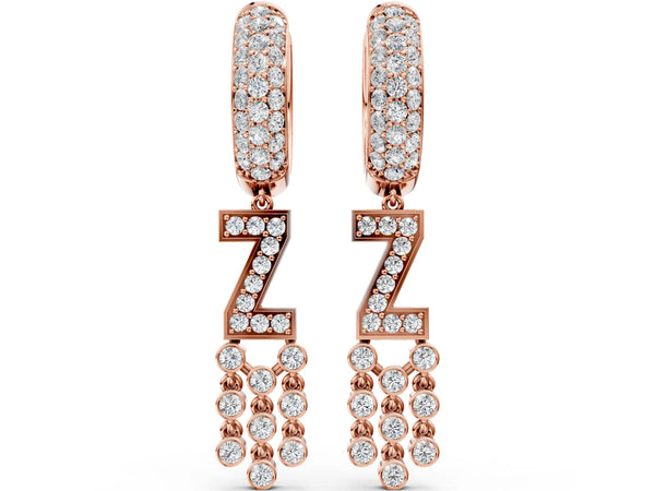 Rose gold Round Diamond Initial Z Huggie Hoop Earrings
