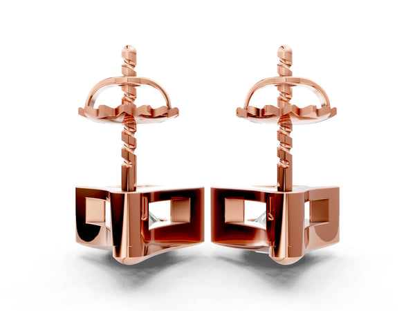 Rose gold Round Diamond Inverted V Stud Earrings