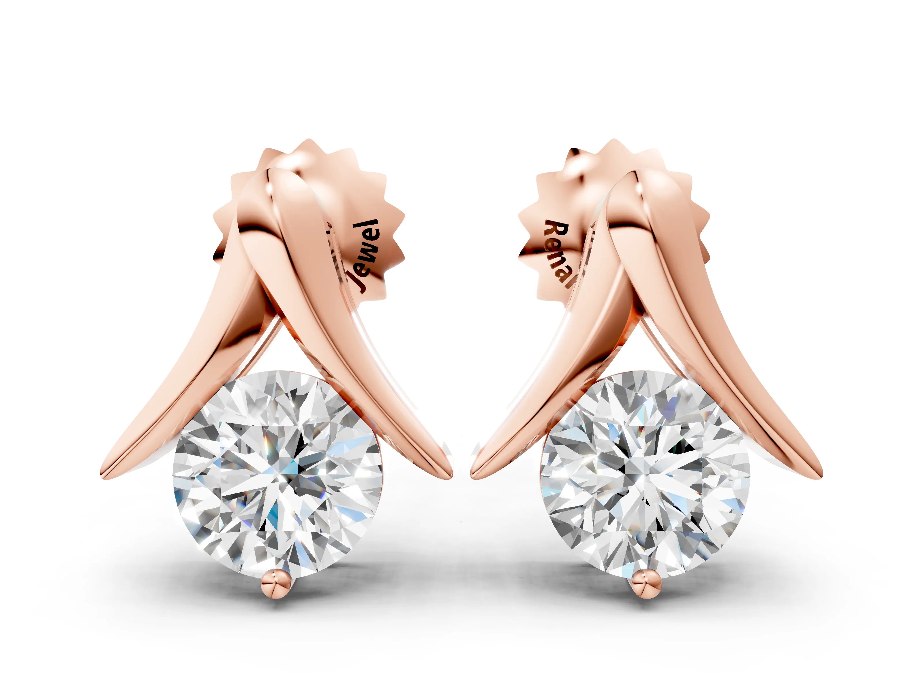 Rose gold Round Diamond Inverted V Stud Earrings_12