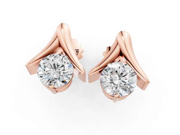 Rose gold Round Diamond Inverted V Stud Earrings