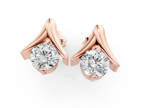 Rose gold Round Diamond Inverted V Stud Earrings_13