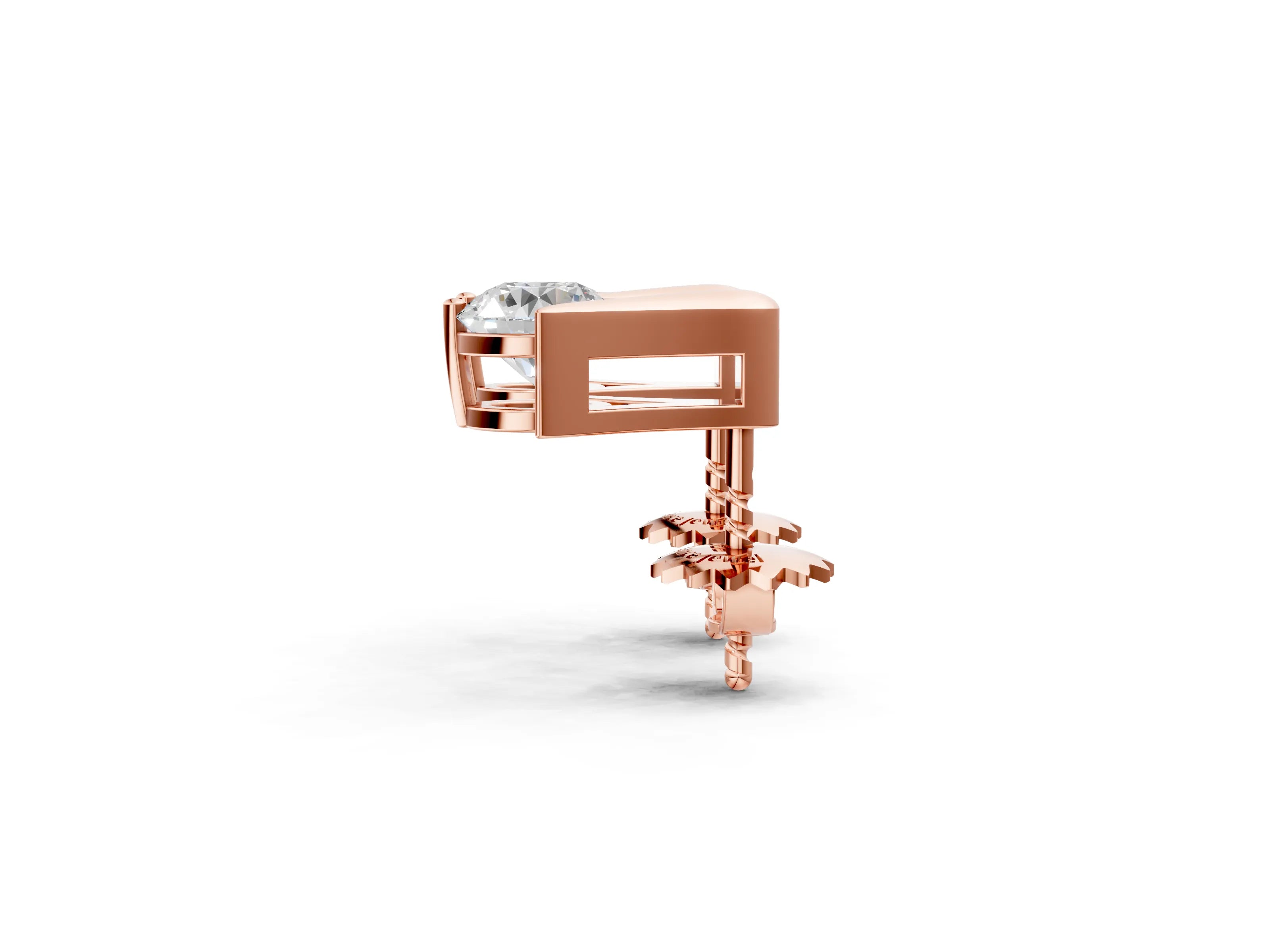 Rose gold Round Diamond Inverted V Stud Earrings_14