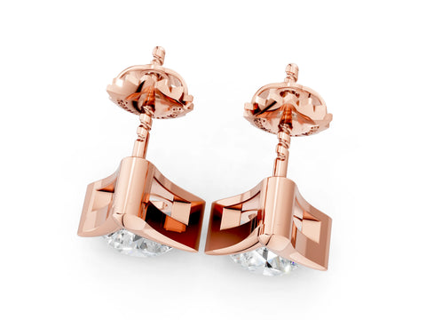 Rose gold Round Diamond Inverted V Stud Earrings_1