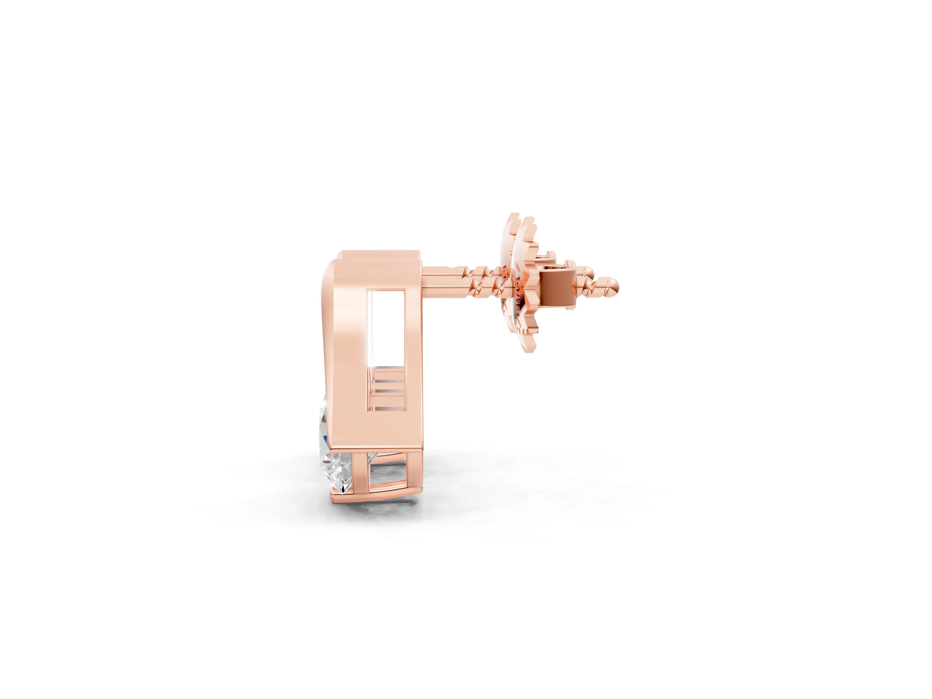 Rose gold Round Diamond Inverted V Stud Earrings_2
