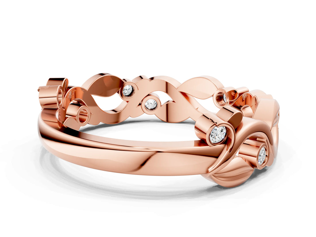 Rose gold Round Diamond Leaf Eternity Band with Bezel Setting_130