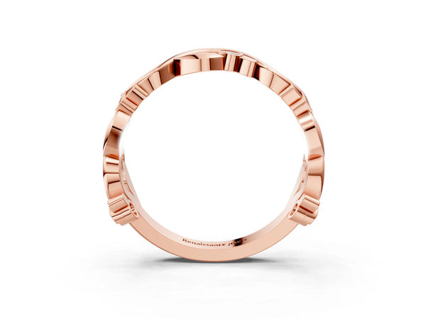 Rose gold Round Diamond Leaf Eternity Band with Bezel Setting