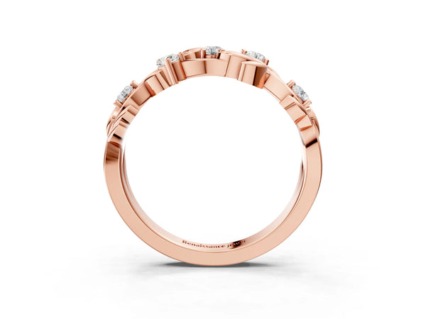 Rose gold Round Diamond Leaf Motif Band with Prong Setting