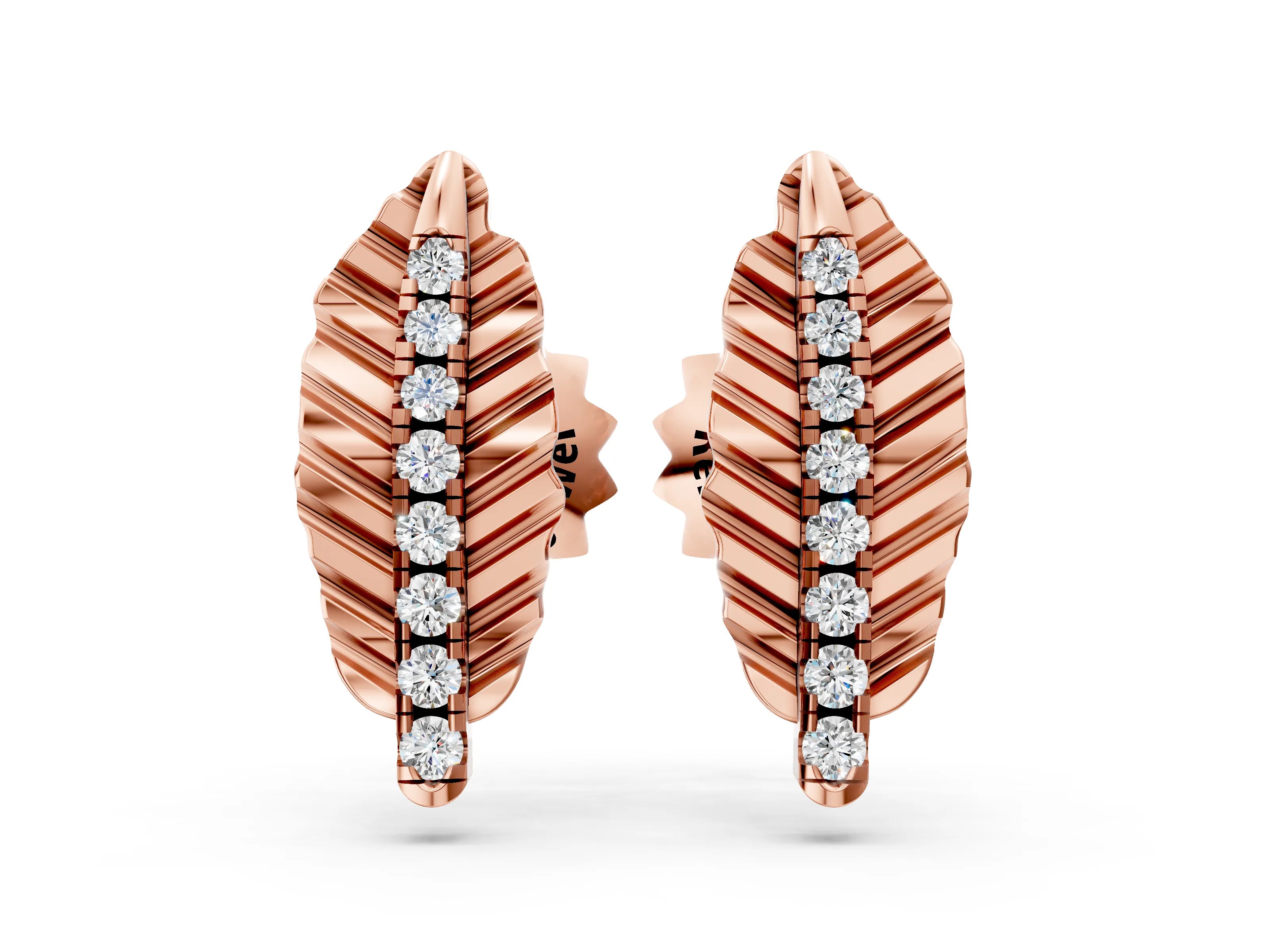 Rose gold Round Diamond Leaf Stud Earrings