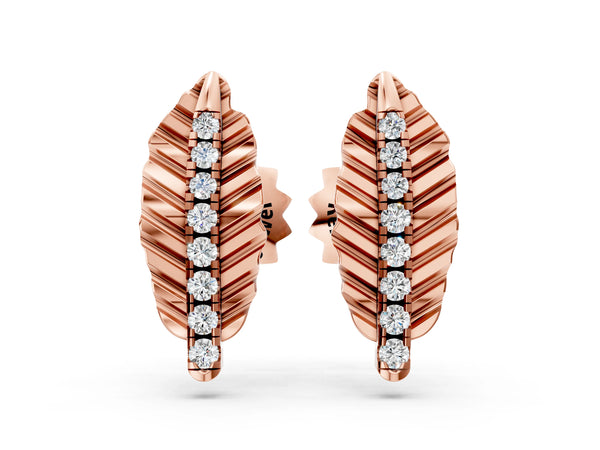 Rose gold Round Diamond Leaf Stud Earrings