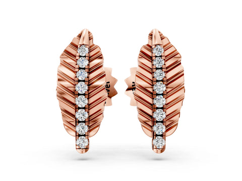Rose gold Round Diamond Leaf Stud Earrings