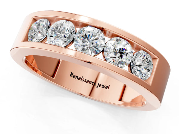 Rose gold Round Diamond Linear Channel Mens Band