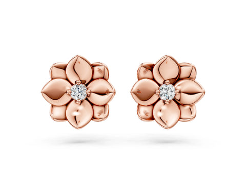 Rose gold Round Diamond Magnolia Floral Stud Earrings_4