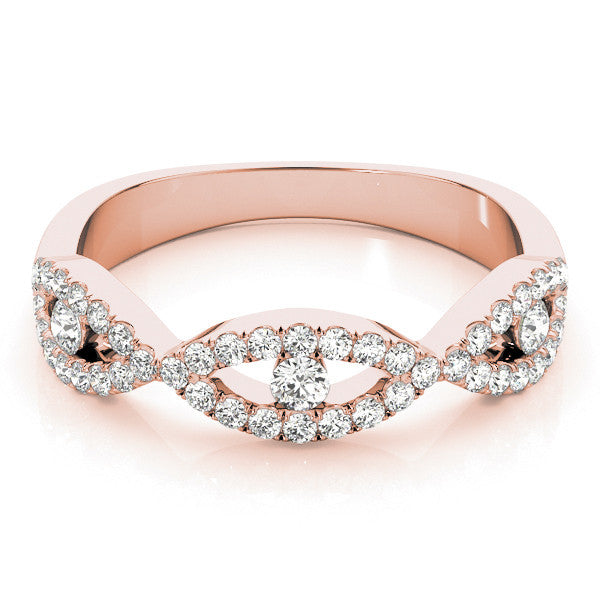 Rose gold Round Diamond Marquise Halo Twist Band with Pavé Setting 1