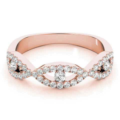 Rose gold Round Diamond Marquise Halo Twist Band with Pavé Setting 1