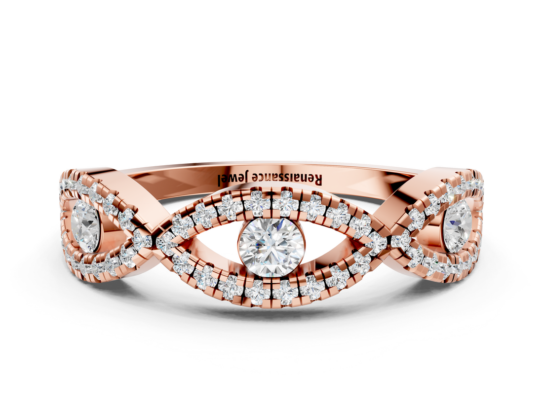 Rose gold Round Diamond Marquise Halo Twist Band with Pavé Setting_23