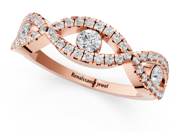 Rose gold Round Diamond Marquise Halo Twist Band with Pavé Setting