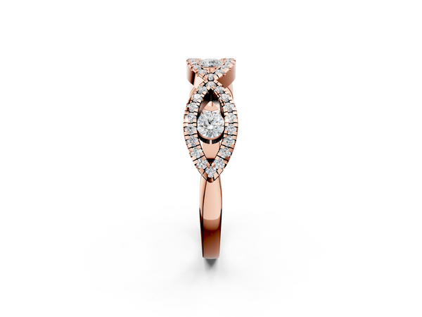 Rose gold Round Diamond Marquise Halo Twist Band with Pavé Setting