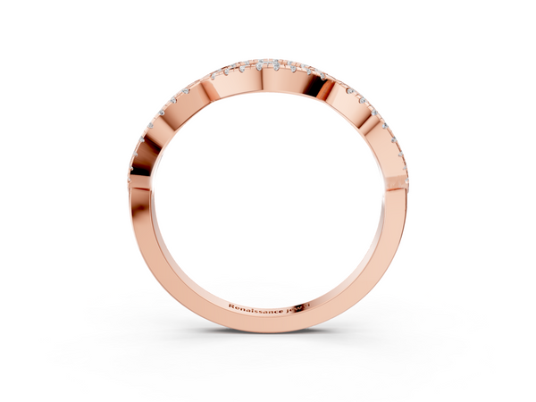 Rose gold Round Diamond Marquise Halo Twist Band with Pavé Setting
