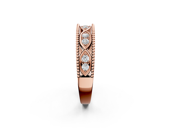 Rose gold Round Diamond Marquise Milgrain Two-Tone Prong Set Band