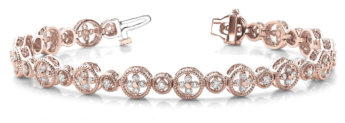 Rose gold Round Diamond Milgrain Bezel Tennis Bracelet