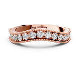 Rose gold Round Diamond Milgrain Contour Wedding Band with Pavé Setting_4