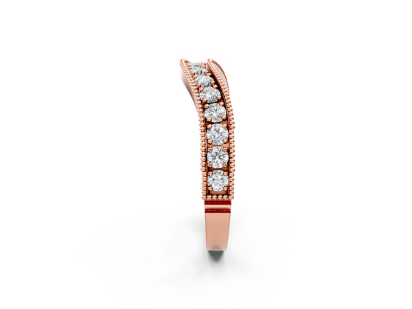 Rose gold Round Diamond Milgrain Contour Wedding Band with Pavé Setting
