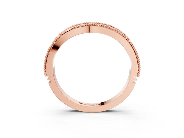 Rose gold Round Diamond Milgrain Contour Wedding Band with Pavé Setting