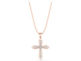 Rose gold Round Diamond Milgrain Cross Pendant with Bezel Setting_35