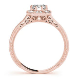 Rose gold Round Diamond Milgrain Halo Engagement Ring with Chevron Band and Prong Setting 2