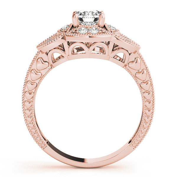 Rose gold Round Diamond Milgrain Marquise Filigree Engagement Ring with Prong Setting 1