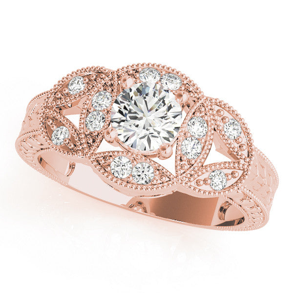 Rose gold Round Diamond Milgrain Marquise Filigree Engagement Ring with Prong Setting 2
