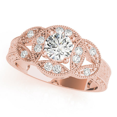 Rose gold Round Diamond Milgrain Marquise Filigree Engagement Ring with Prong Setting 2