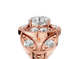Rose gold Round Diamond Milgrain Marquise Filigree Engagement Ring with Prong Setting_11