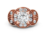 Rose gold Round Diamond Milgrain Marquise Filigree Engagement Ring with Prong Setting_6