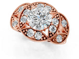 Rose gold Round Diamond Milgrain Marquise Filigree Engagement Ring with Prong Setting_7